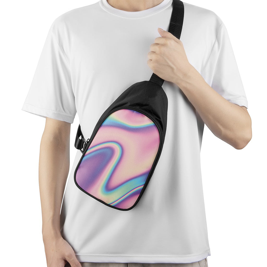 Pink And Teal Holographic Print Chest Bag