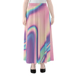Pink And Teal Holographic Print Chiffon Maxi Skirt
