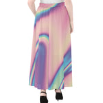 Pink And Teal Holographic Print Chiffon Maxi Skirt