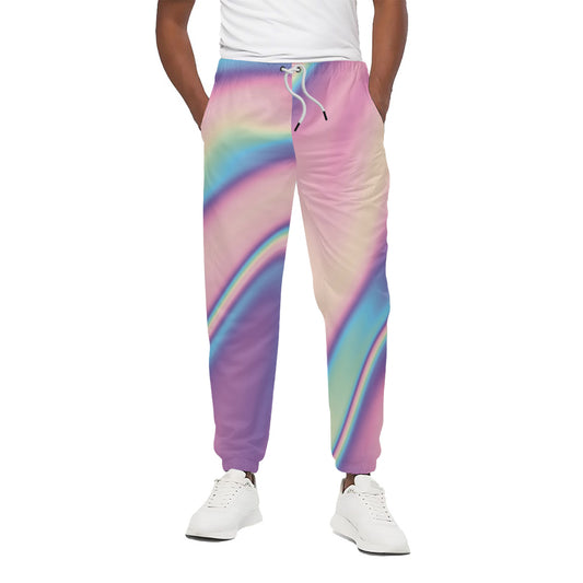 Pink And Teal Holographic Print Cotton Pants