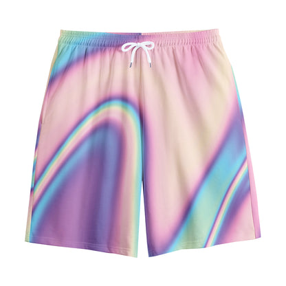 Pink And Teal Holographic Print Cotton Shorts