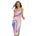 Pink And Teal Holographic Print Cross Back Cami Dress