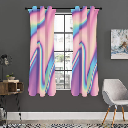 Pink And Teal Holographic Print Curtain