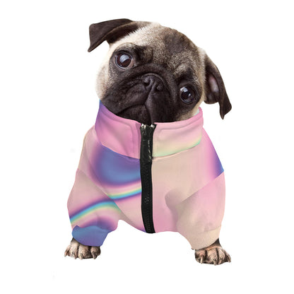 Pink And Teal Holographic Print Dog Zip Up Jacket