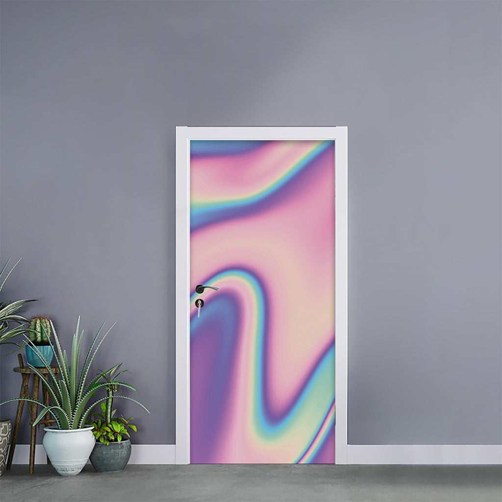 Pink And Teal Holographic Print Door Sticker