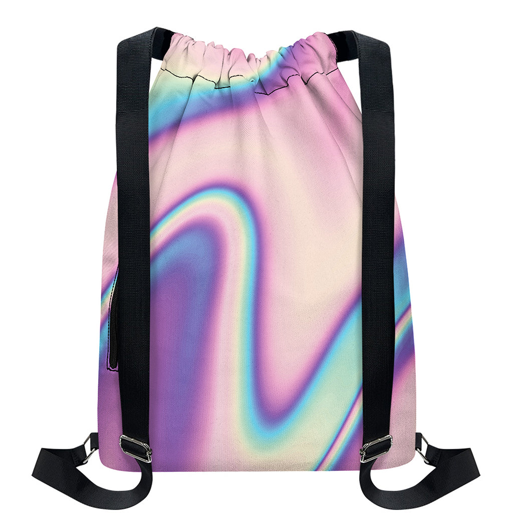 Pink And Teal Holographic Print Drawstring Backpack