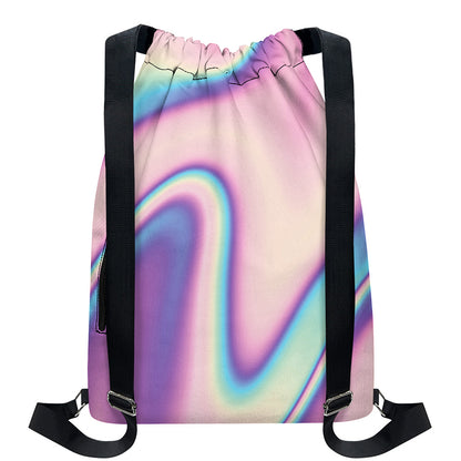Pink And Teal Holographic Print Drawstring Backpack