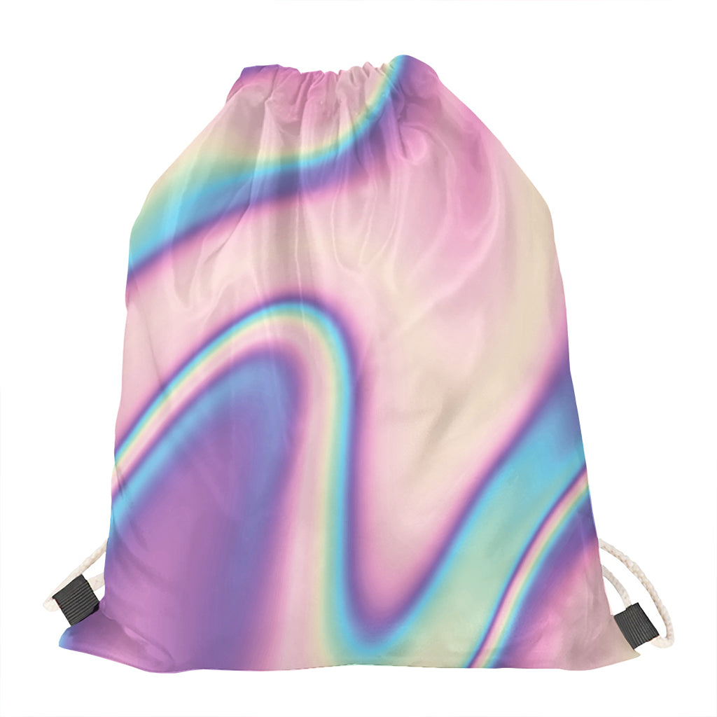 Pink And Teal Holographic Print Drawstring Bag