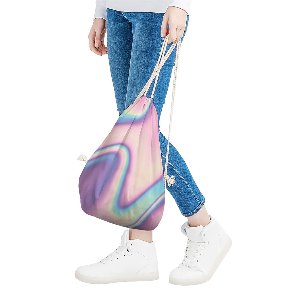 Pink And Teal Holographic Print Drawstring Bag