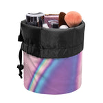 Pink And Teal Holographic Print Drawstring Makeup Bag