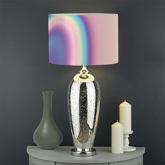 Pink And Teal Holographic Print Drum Lamp Shade