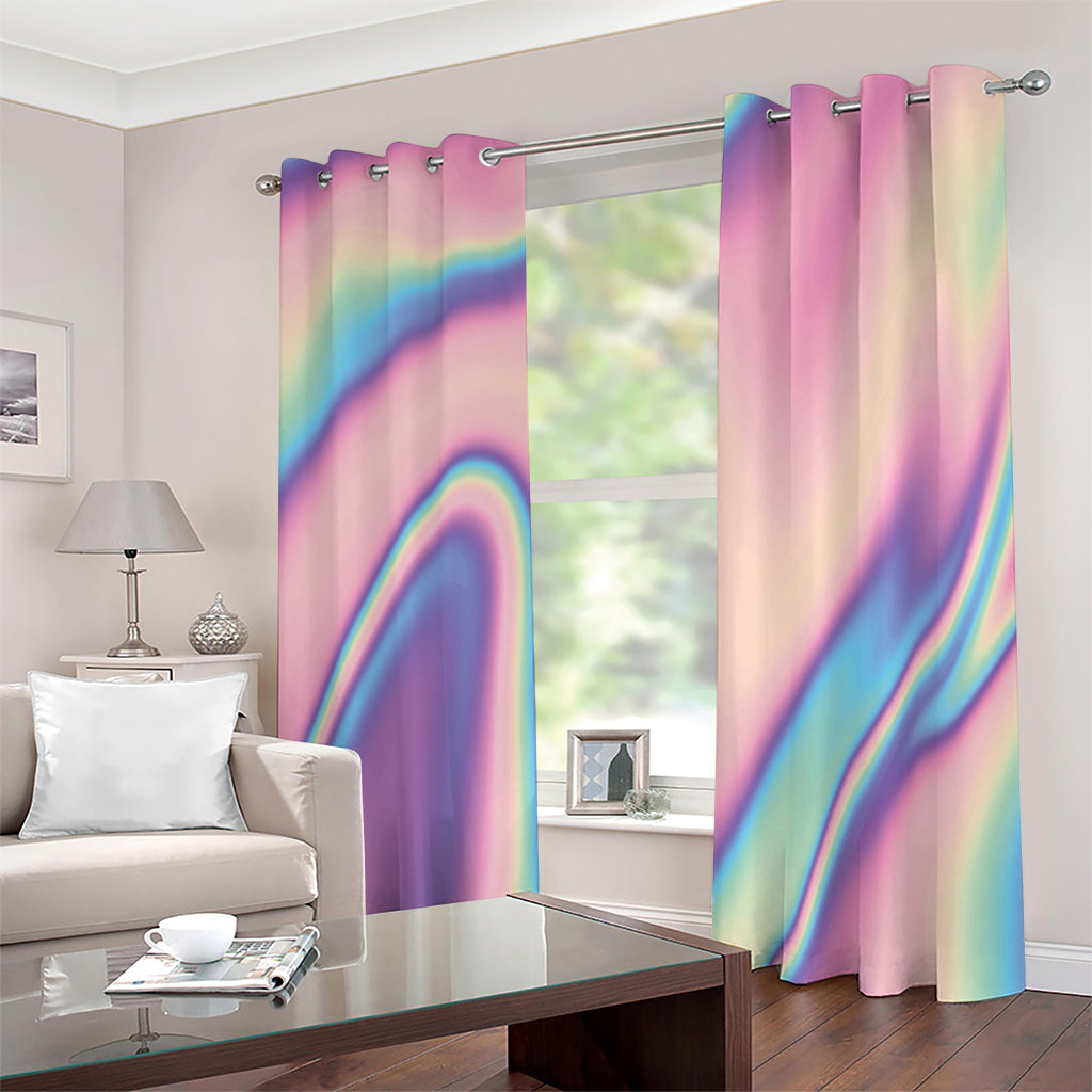 Pink And Teal Holographic Print Extra Wide Grommet Curtains