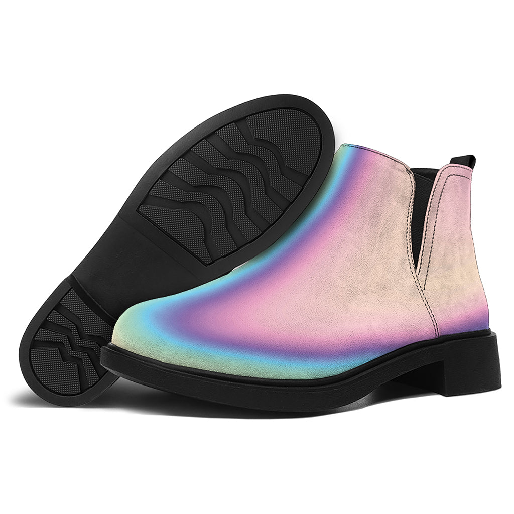 Pink And Teal Holographic Print Flat Ankle Boots