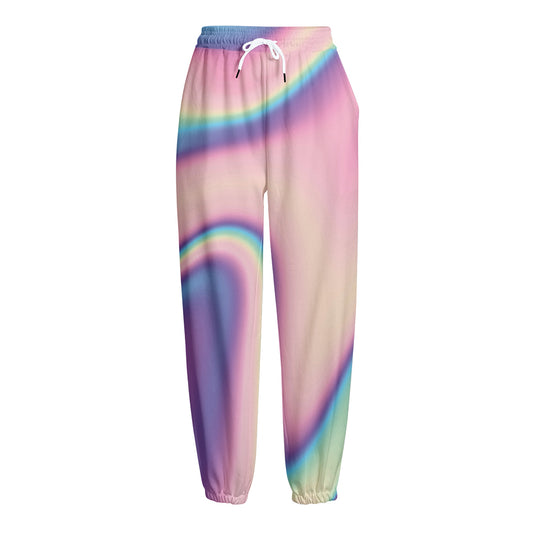 Pink And Teal Holographic Print Fleece Lined Knit Pants