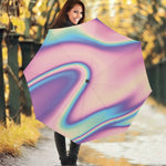 Pink And Teal Holographic Print Foldable Umbrella
