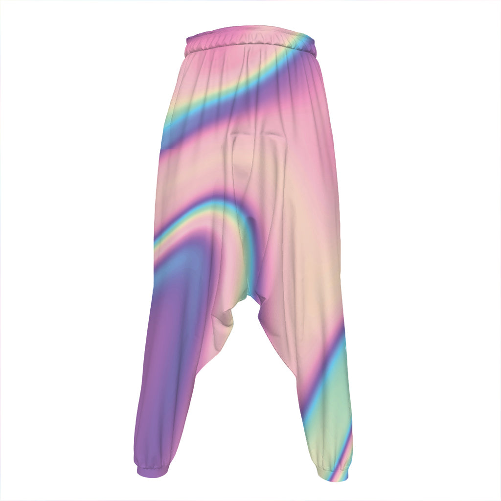 Pink And Teal Holographic Print Hammer Pants