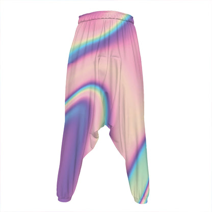 Pink And Teal Holographic Print Hammer Pants