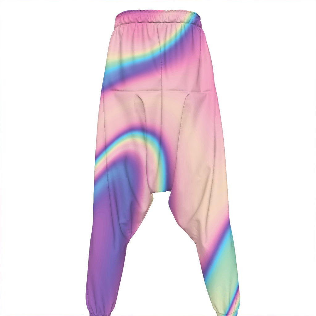 Pink And Teal Holographic Print Hammer Pants