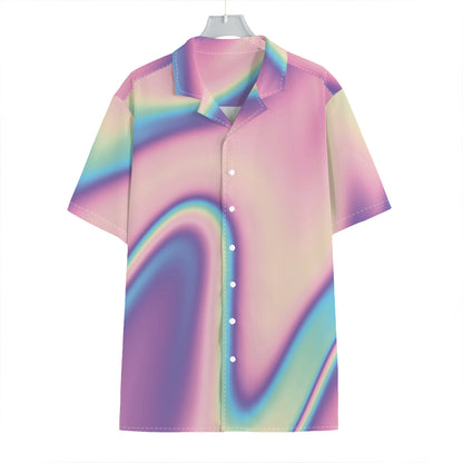 Pink And Teal Holographic Print Hawaiian Shirt