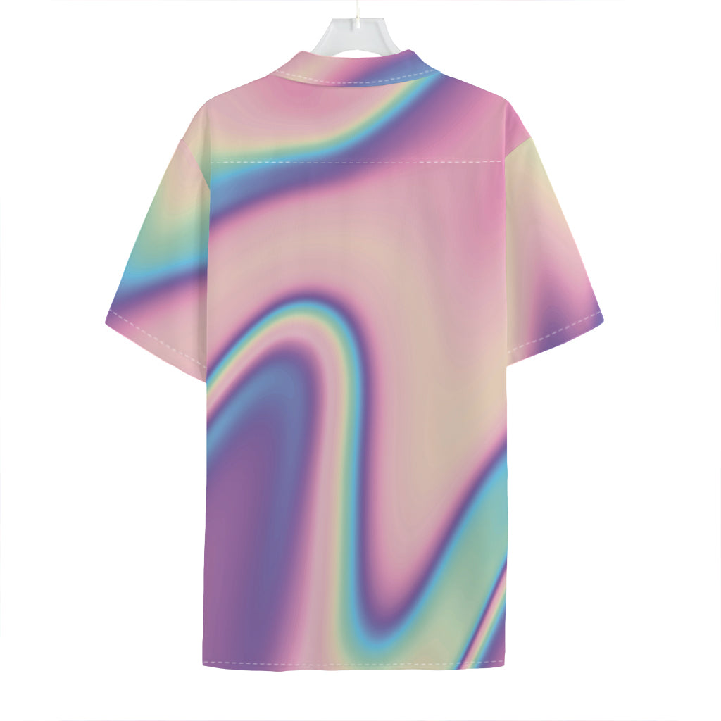Pink And Teal Holographic Print Hawaiian Shirt