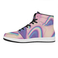 Pink And Teal Holographic Print High Top Leather Sneakers