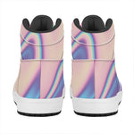 Pink And Teal Holographic Print High Top Leather Sneakers