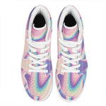 Pink And Teal Holographic Print High Top Leather Sneakers