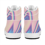 Pink And Teal Holographic Print High Top Leather Sneakers