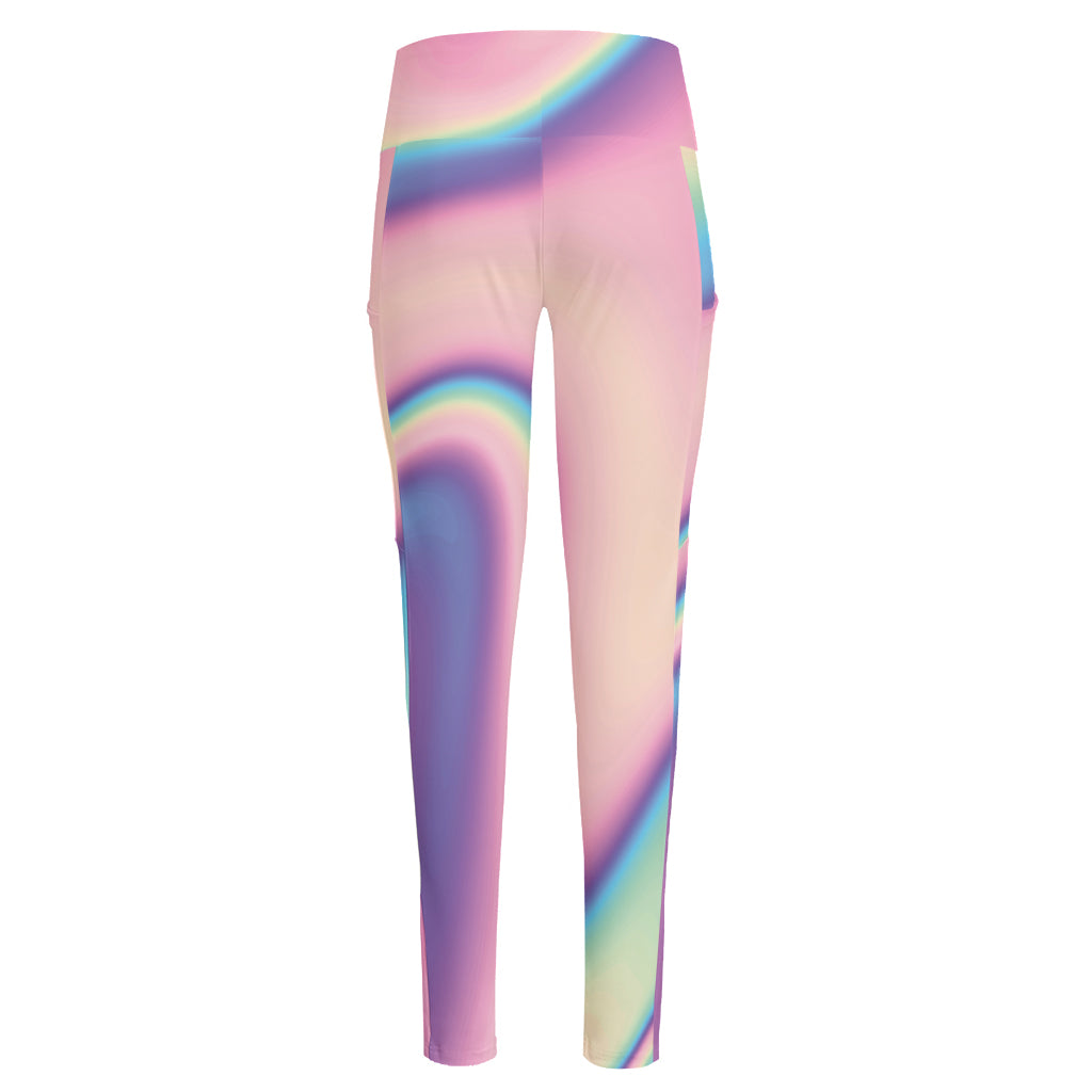 Pink And Teal Holographic Print High-Waisted Pocket Leggings