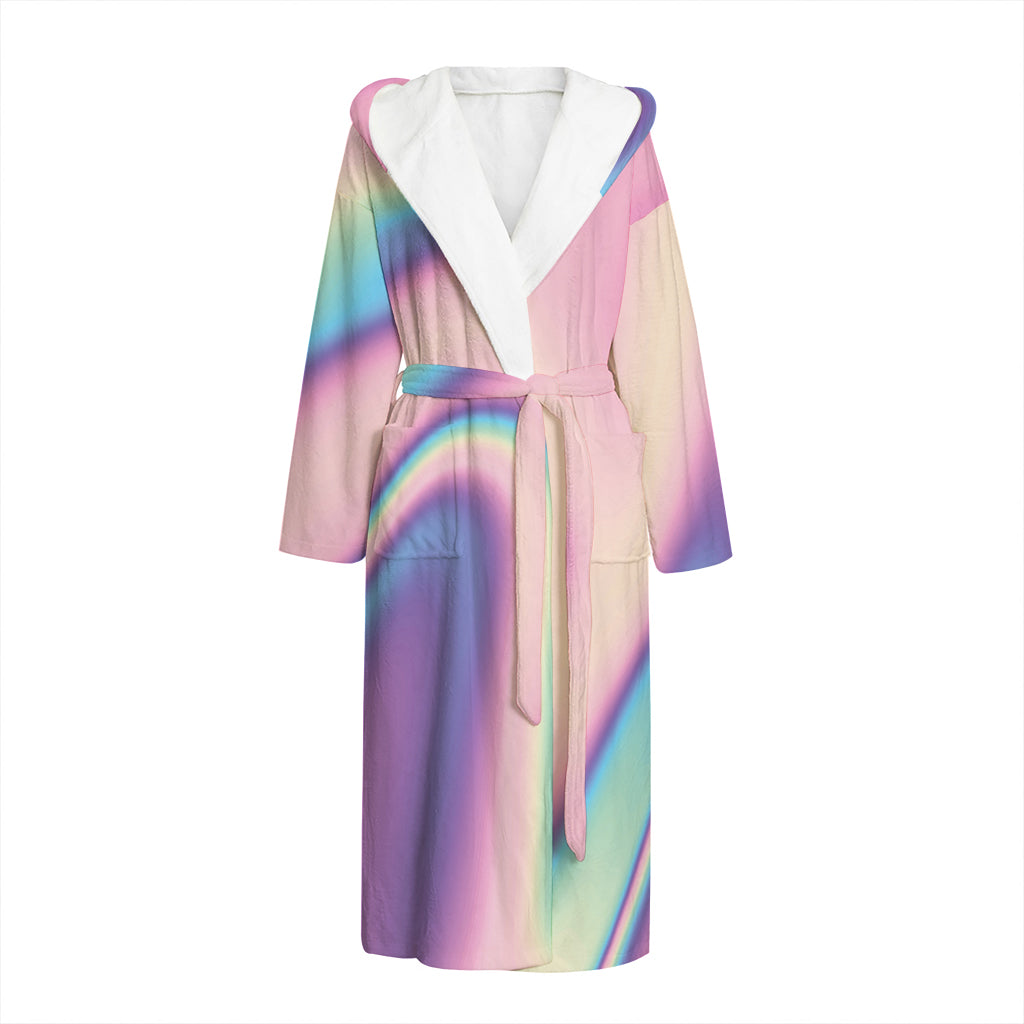Pink And Teal Holographic Print Hooded Bathrobe