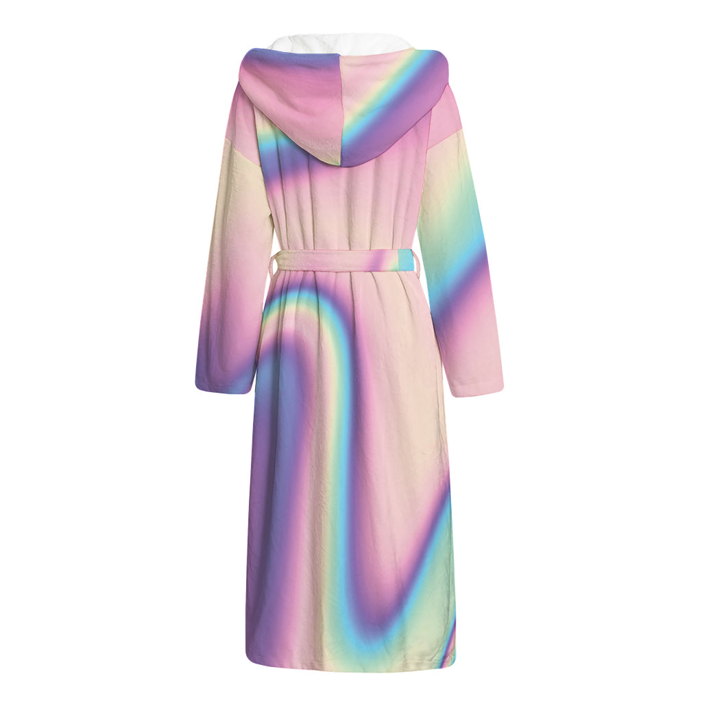 Pink And Teal Holographic Print Hooded Bathrobe