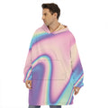 Pink And Teal Holographic Print Hoodie Blanket
