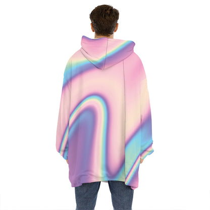 Pink And Teal Holographic Print Hoodie Blanket