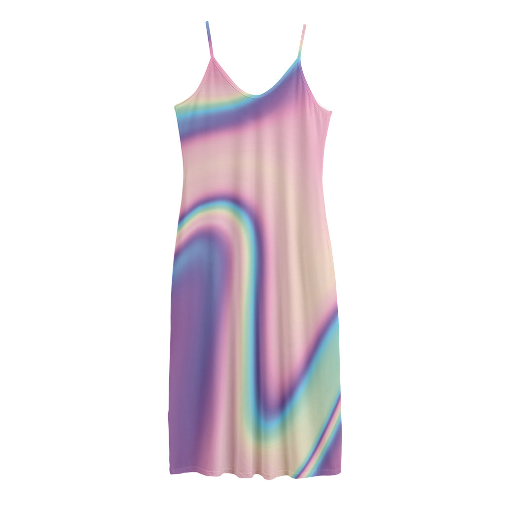 Pink And Teal Holographic Print Jersey Midi Cami Dress