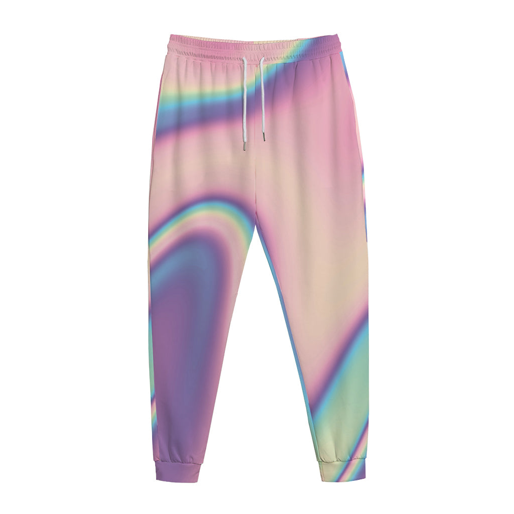 Pink And Teal Holographic Print Jogger Pants