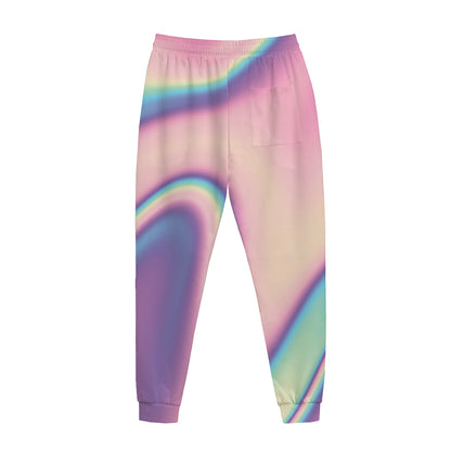 Pink And Teal Holographic Print Jogger Pants