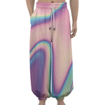 Pink And Teal Holographic Print Lantern Pants