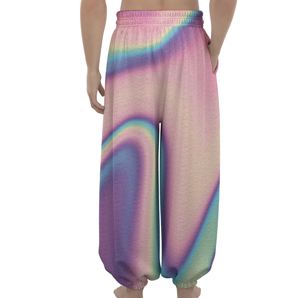 Pink And Teal Holographic Print Lantern Pants