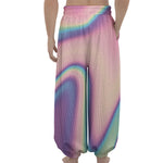Pink And Teal Holographic Print Lantern Pants