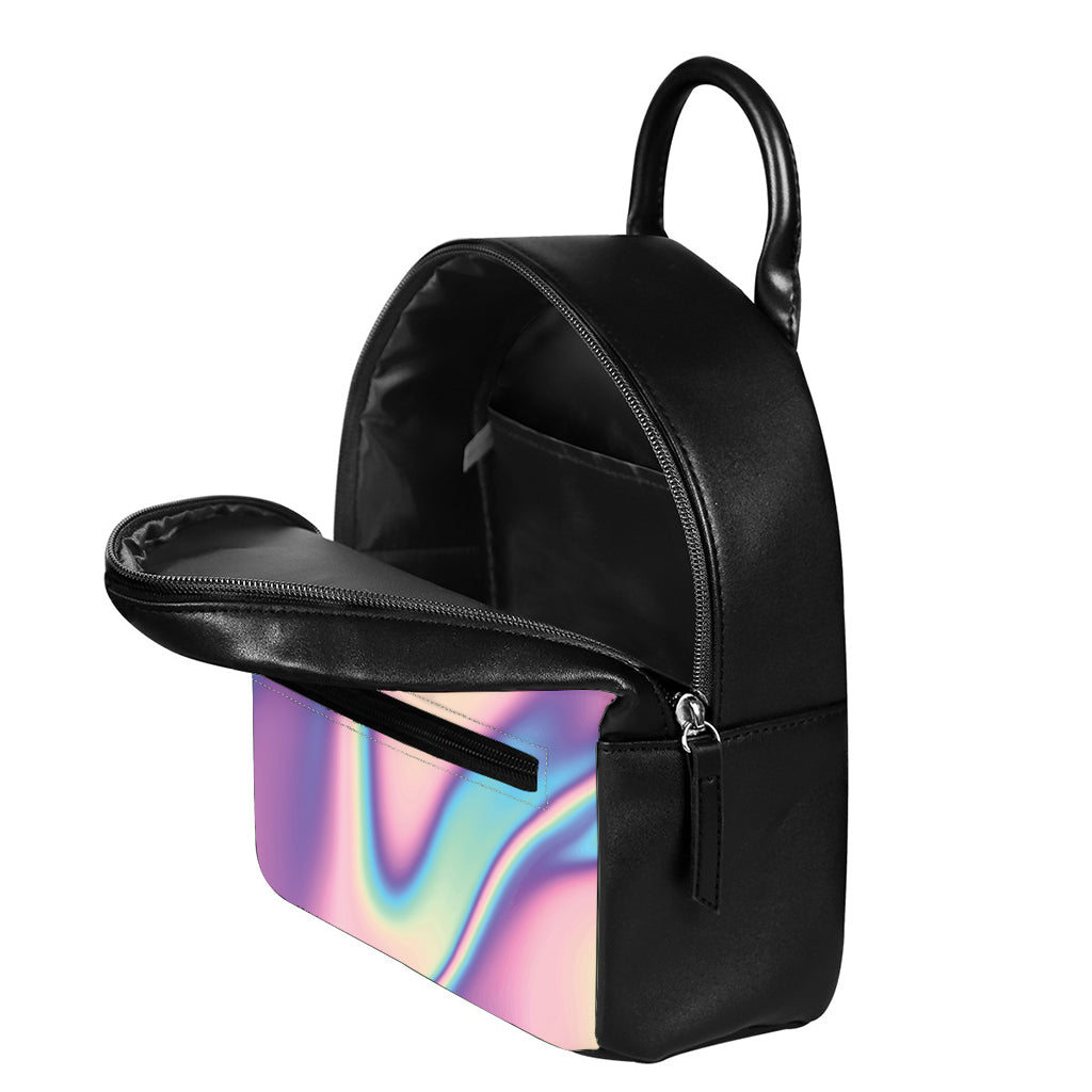 Pink And Teal Holographic Print Leather Backpack