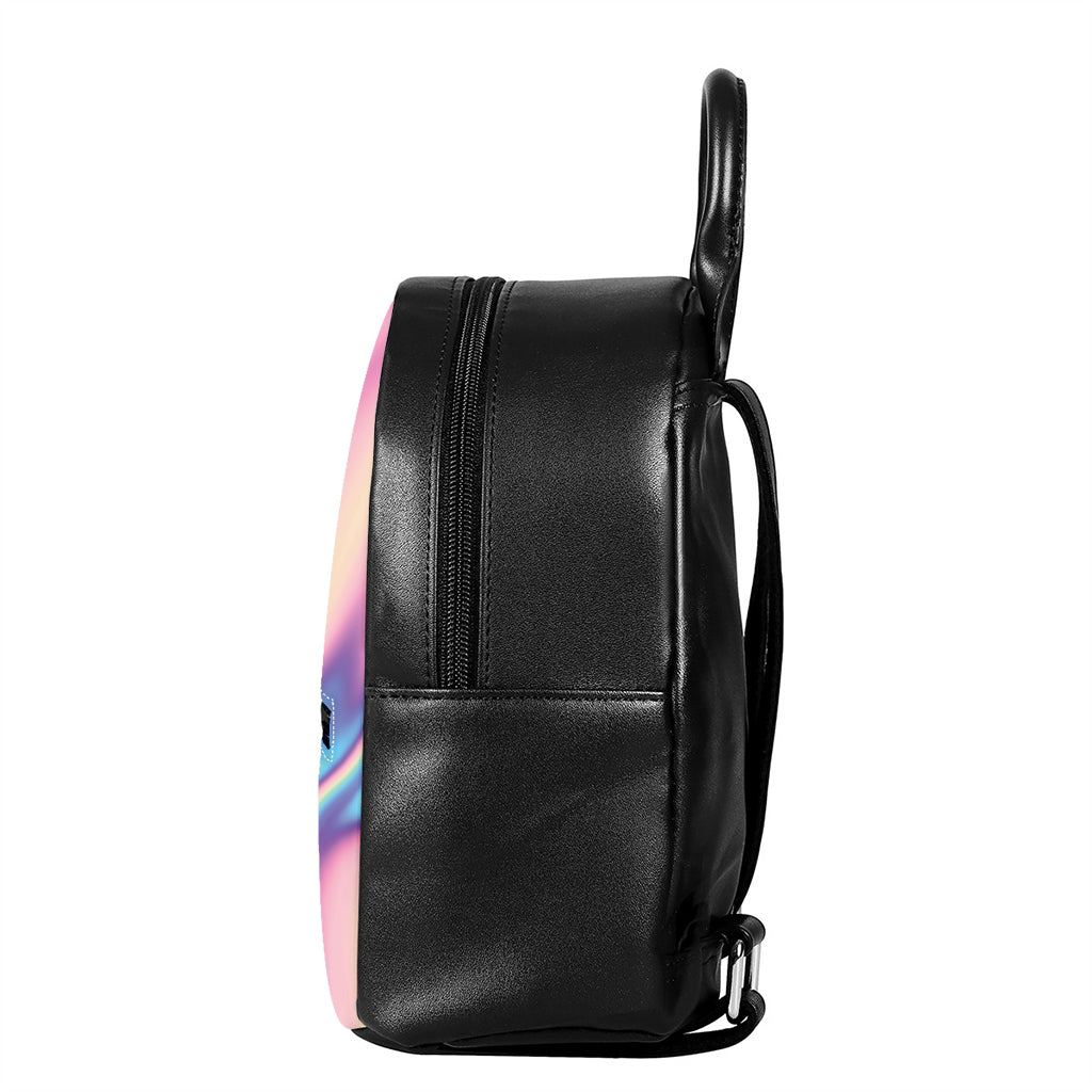 Pink And Teal Holographic Print Leather Backpack