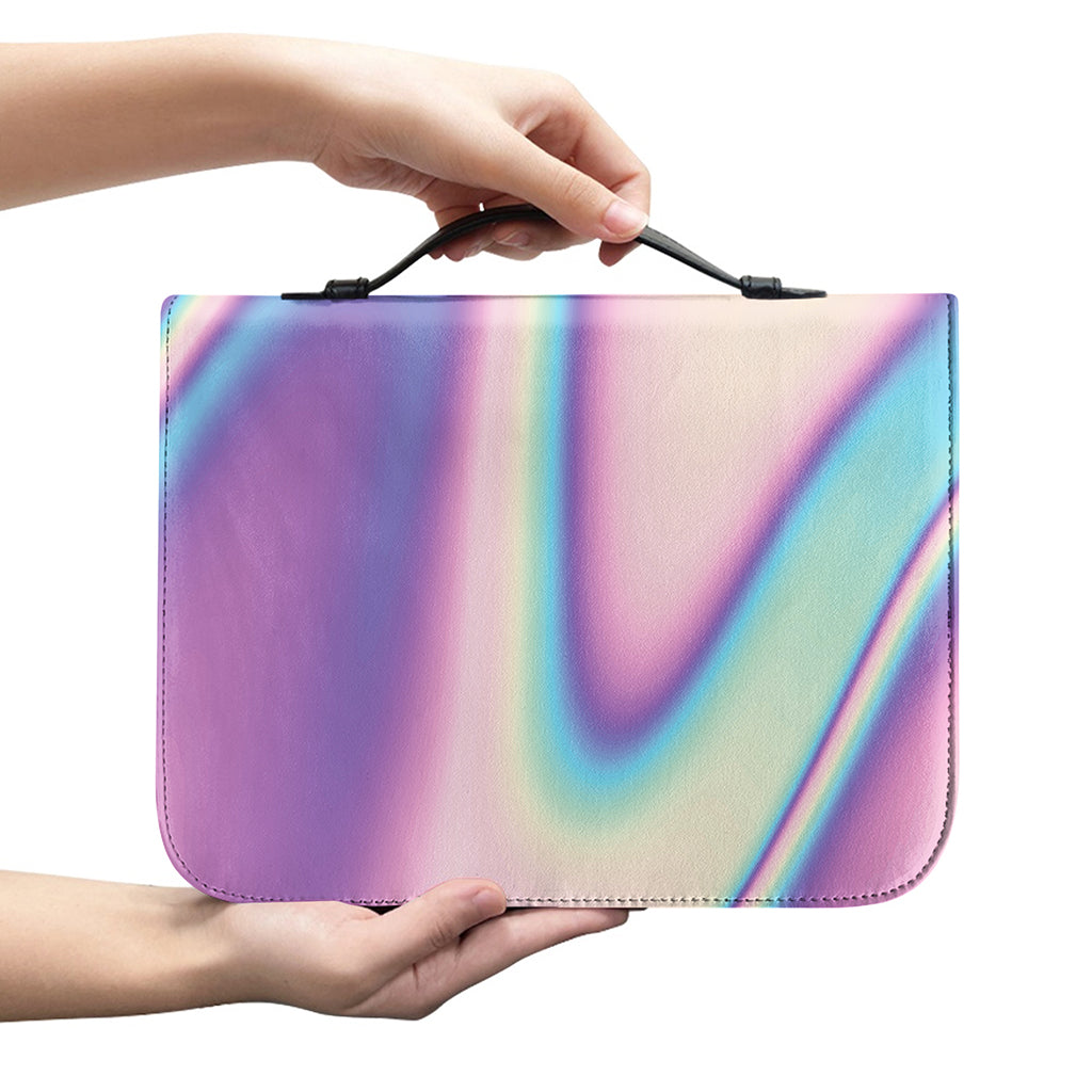 Pink And Teal Holographic Print Leather Bible Cover