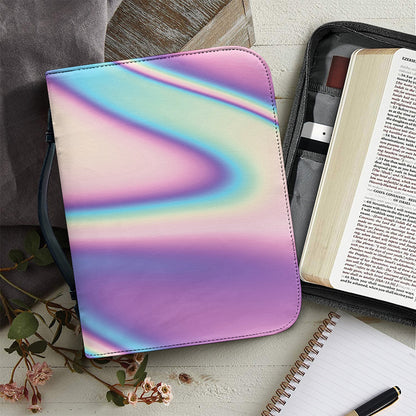 Pink And Teal Holographic Print Leather Bible Cover