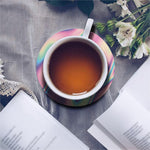 Pink And Teal Holographic Print Leather Coaster Set