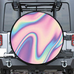 Pink And Teal Holographic Print Leather Spare Tire Cover