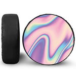 Pink And Teal Holographic Print Leather Spare Tire Cover