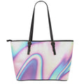 Pink And Teal Holographic Print Leather Tote Bag With Zipper