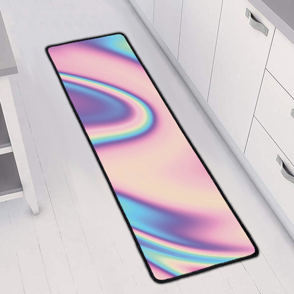 Pink And Teal Holographic Print Long Kitchen Mat