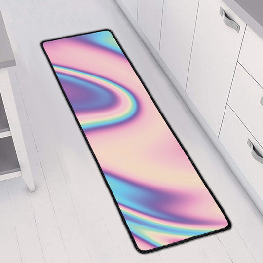 Pink And Teal Holographic Print Long Kitchen Mat