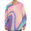 Pink And Teal Holographic Print Long Sleeve Baseball Jersey